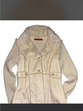 Cream Faux-Shearling Trim Trench Coatigan by Vintage
